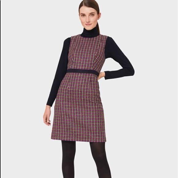 NEW Hobbs London Size 2 Pink & Green Penelope Wool Check Shift Dress - Picture 1 of 11